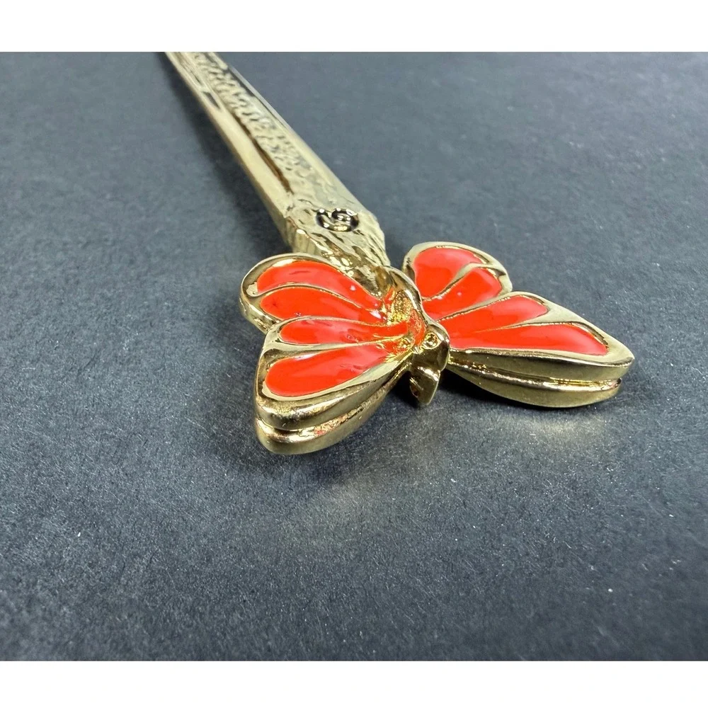 Vintage Marie Gray St. John Gold Tone Red Enamel Butterfly Letter Opener